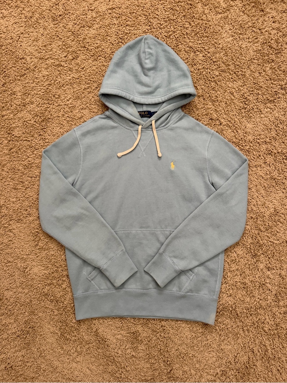 Polo Ralph Lauren Mens S Pullover Hoodie Light Blue Cotton Blend Sweatshirt
